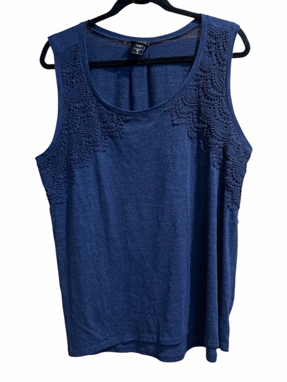 #A817 Torrid 2 Knit Blue Tank Top Scoop Neckline Crochet Lace Panel Detail Plus
